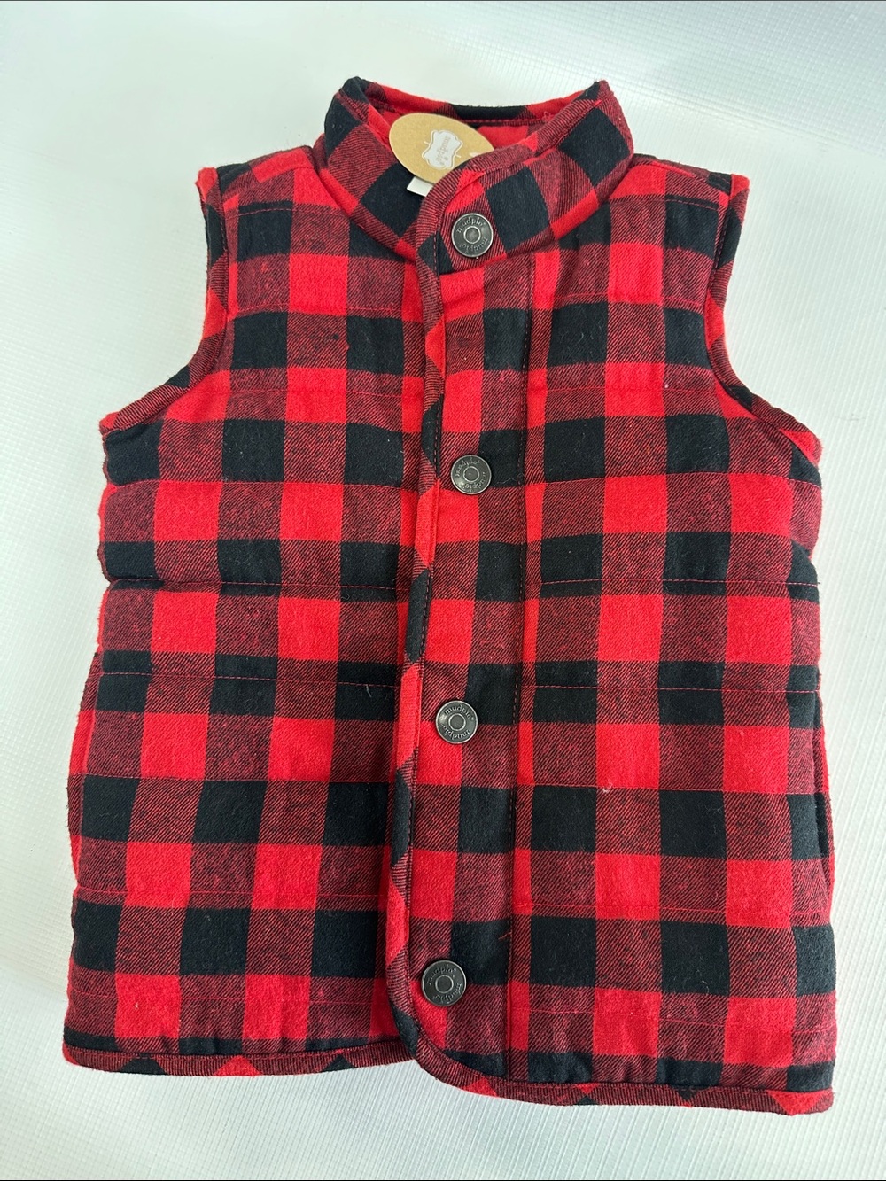 Mud Pie Red and Black Buffalo Plaid Sherpa-Lined Vest toddler 2t/3t